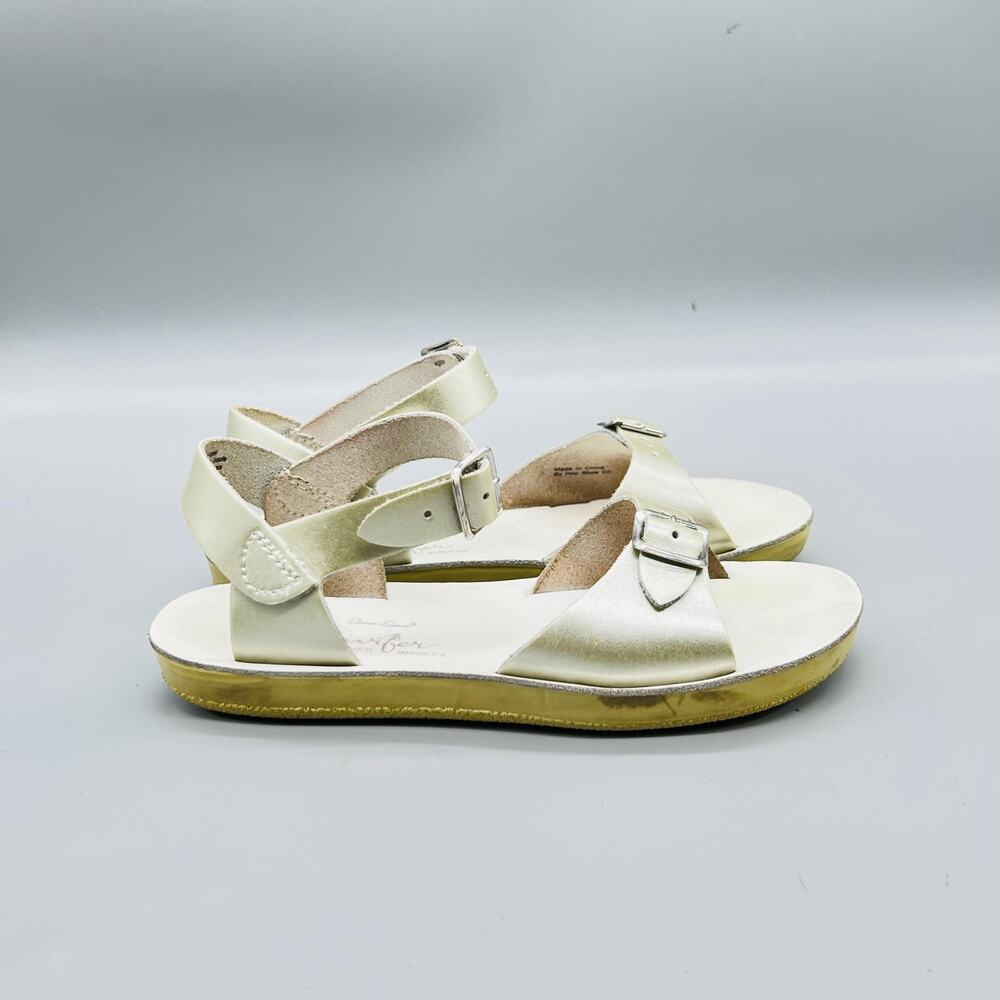 Sun San Sandals Girls 13 Gold Leather Surfer Buckle Strappy Summer Shoes Casual